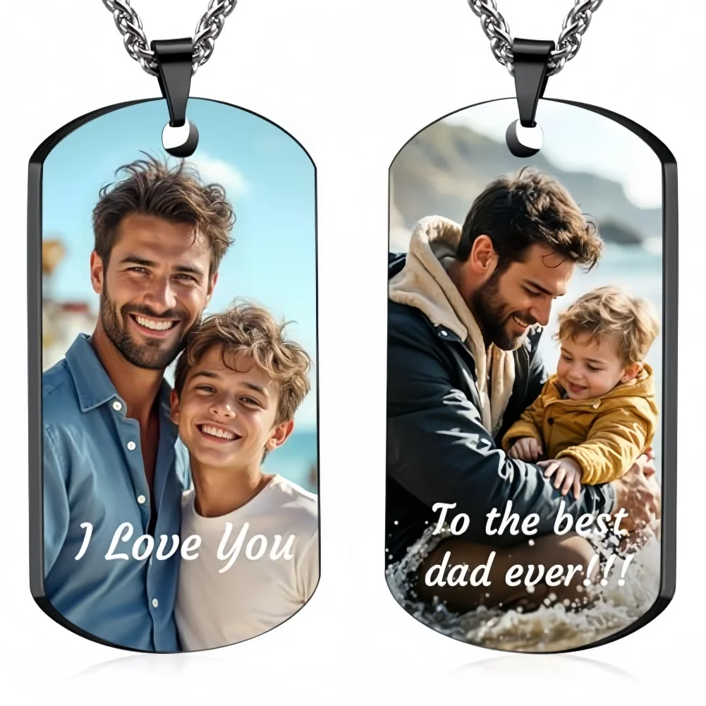 Amaxer personalisierte, individuell gravierte Foto- und Text-Erkennungsmarken-Anhänger-Halskette für Freund, Ehemann, Vater, Geburtstag, Valentinstagsgeschenke Image