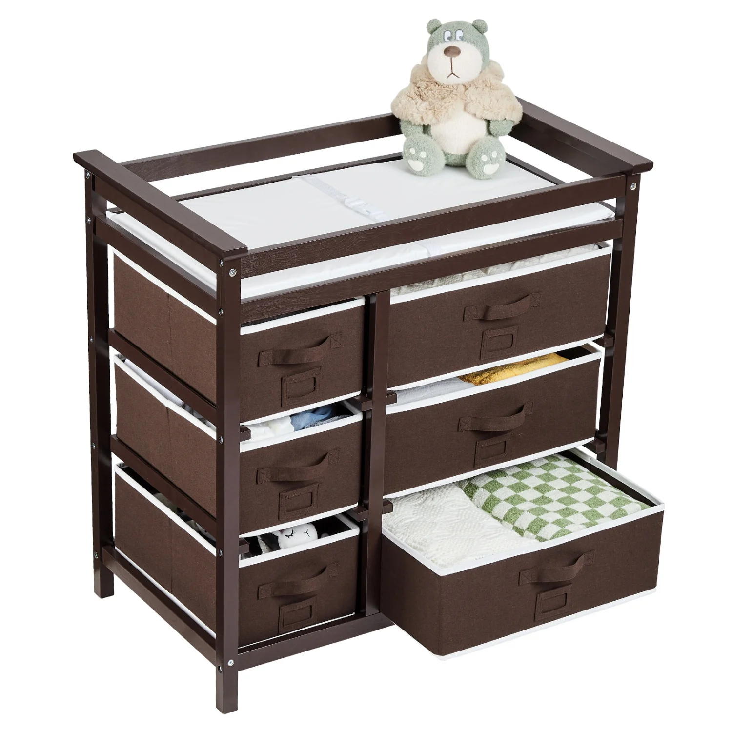 Wickeltisch für Babys, Wickelkommode für Babys mit 6 Schubladen und Unterlage, Kommode für die Wickelstation