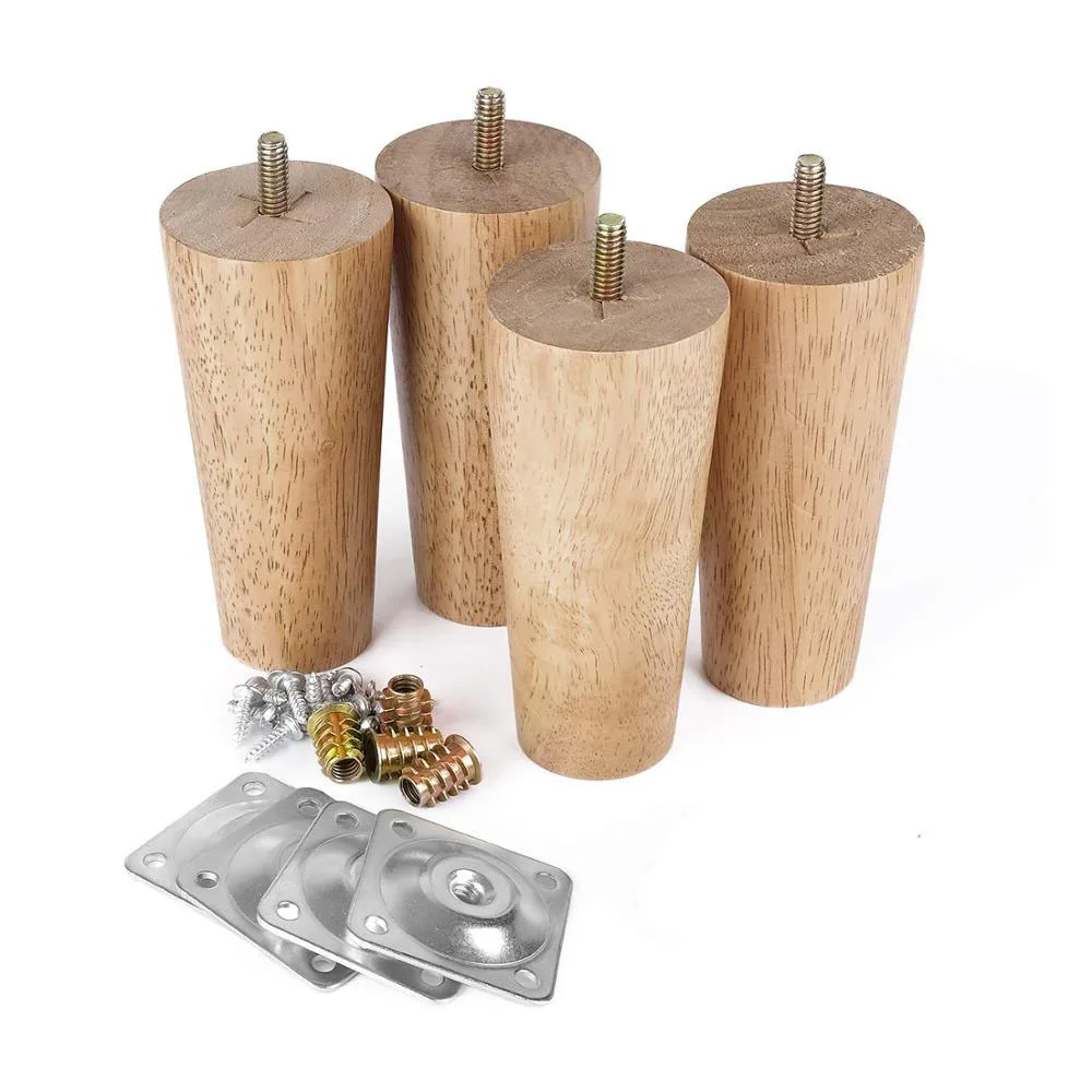 12 cm Massivholzmöbel-Sofabein-Set, M8-Bolzen, Eiche, konisch, Ersatz, Sofa, Bank, Stuhl, Couchtisch, Schrankbein, 4er-Set