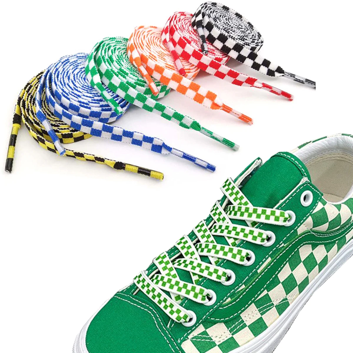 1 Paar karierte Gitter-Schnürsenkel, super Qualität, flache Schnürsenkel, Schnürsenkel für sportliche Laufen, Turnschuhe, Schuhe, Stiefelschnüre Image