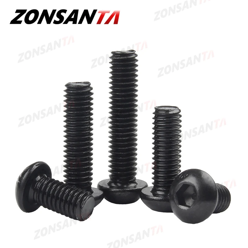 ZONSANTA M2 M2,5 M3 M4 M5 M6 Güteklasse 10,9 Runder Kohlenstoffstahl Schwarze Schrauben Innensechskant-Halbrundkopf Inbus-TV-Bolzen Mechanische Schraube Image
