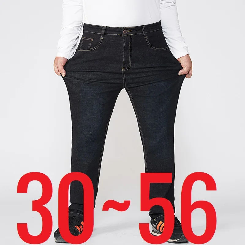 Extra große Größe 56, Herrenjeans, hohe Taille, gerade Denim-Hosen, männlich, Stretch, klassisch, Herbst-Winter, Super Plus, Größe 50, 52, 54, 10XL