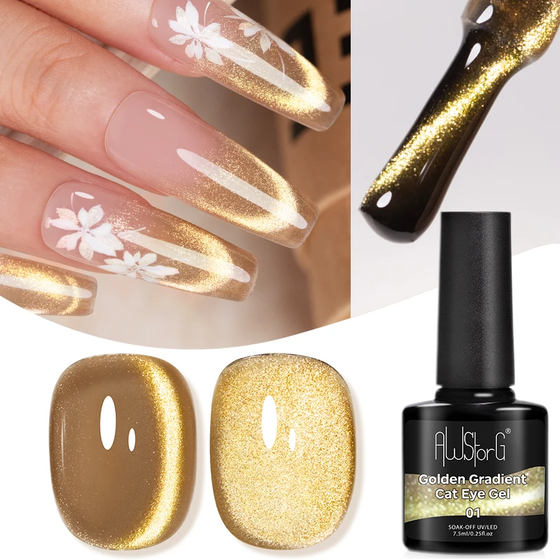 AWStorG 7,5 ml Golden Gradient Cat Eye Nagellack Gel Phototherapeutisches Gel Soak Off Nail Magnetischer Gelpoliermittel Nail Art DlY Image