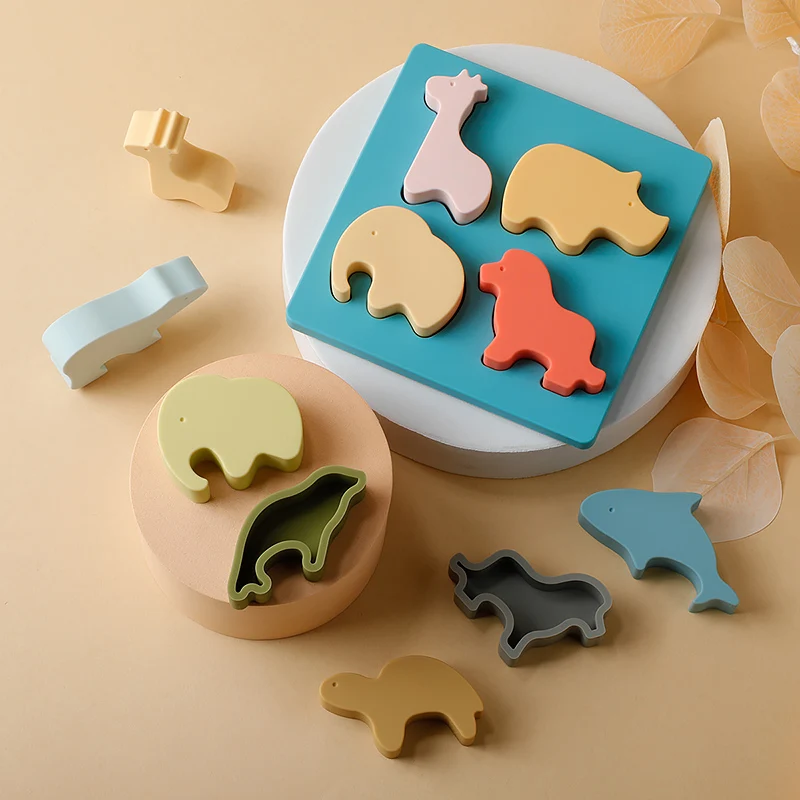 Silikon Beißring Baby Tier Nested Gestapelt Frühen Pädagogisches Spielzeug Für Kind Geschenk Food Grade Silikon kinder Waren Kind Zahnen Image