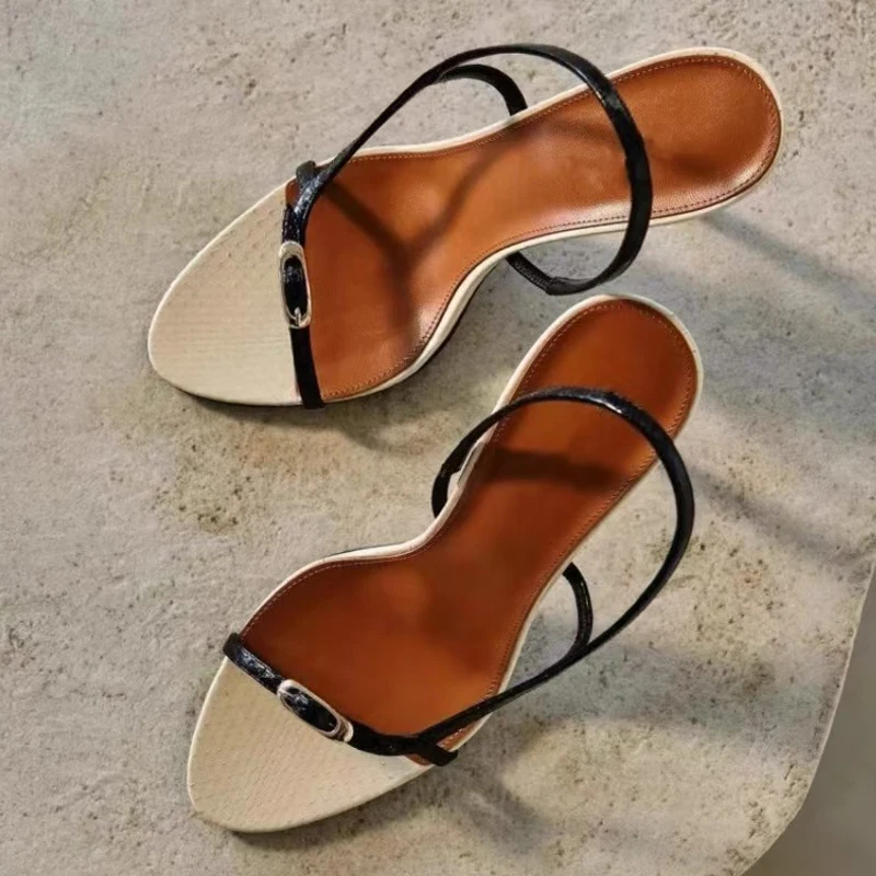 Liyke Sommer Mode Schnalle Offene spitze Slip Auf Zurück Strap Sandalen Frauen Schwarz Weiß High Heels Hochzeit Prom Schuhe Zapatos Mujer Image