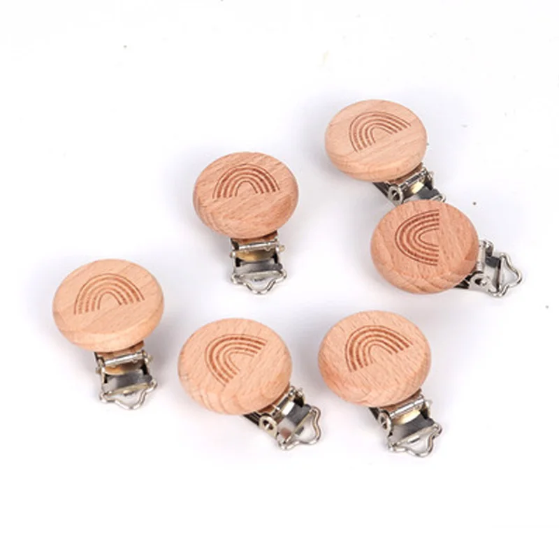 5 Stücke Holz Regenbogen Bär Blumenwagen Herzförmiger Vogel Elefant Runder Stern Clip Kostenloser DIY Baby Natürliche Schnullerkette Zubehör Image