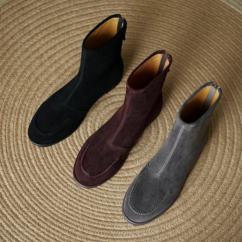 2026 Neue Damen-Stiefeletten und Kurzstiefel mit Rundzehe und Rückreißverschluss, Große Größen, Flache Sohle, Damen-Bikerstiefel