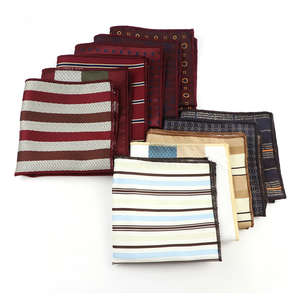 Herren elegant Polyester Tasche quadratisch Taschentuch braun gestreift Hankerchief Party tägliche Kleidung Anzüge Krawatte in Accessoires Geschenke