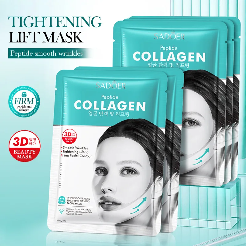 5 Stück SADOER Peptid Kollagen 3D Lifting Straffende Gesichtsmasken Feuchtigkeitsspendende Anti-Aging Anti-Falten V-Gesichtsformung Gesichtsmaske Image