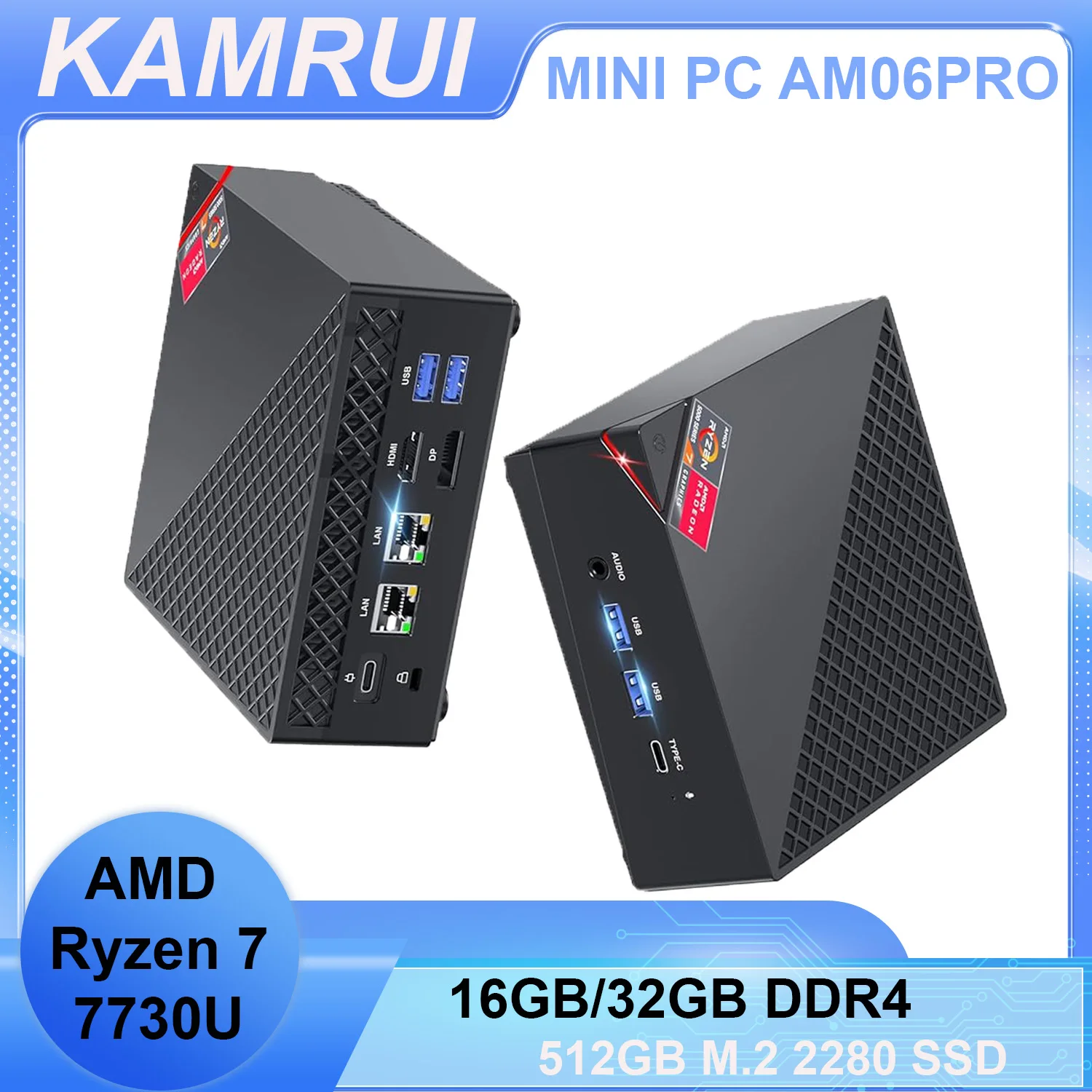 Mini Gaming-PC AMD Ryzen 7 7730U 32/16GB DDR4 512GB M.2 SSD Dual Channel bis zu 4,5 GHz Windows 11 PRO WiFi 6 BT 5.2 4K Desktop-Computer