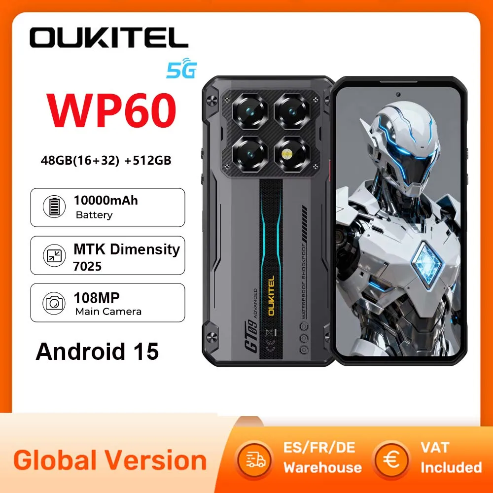 OUKITEL WP60 Robustes Telefon MTK Dimensity 7025 Anruftelefon 48 GB (16+32) +512 GB 7,2 Zoll HD+ Display 120 Hz 10000 mAh Smartphone 5G Android 15 NFC Image
