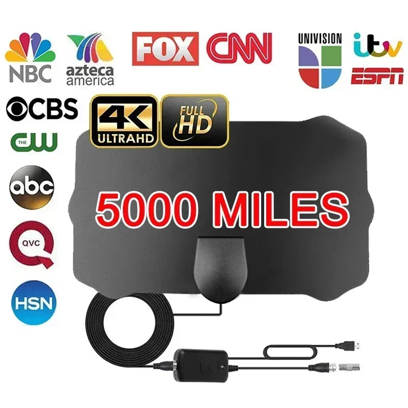 5000 Meilen HD 8K 4K 1080P Digitale TV-Antenne für den Innenbereich 25 dB HDTV-Antenne DVB-T DVB-T2-Kabel-TV-Antenne UHF VHF DTV-TV-Antennen Antenne Image