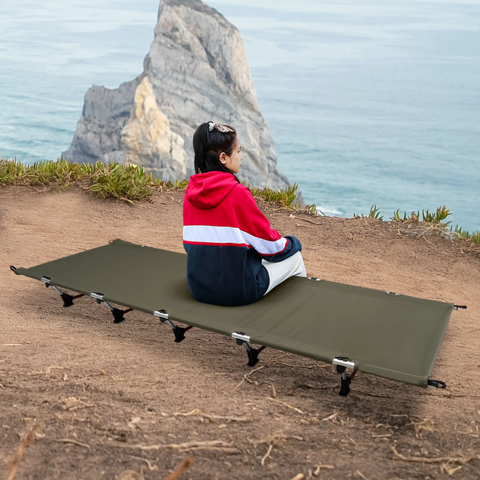 Ultraleichtes, faltbares Campingbett, 150 kg Fassungsvermögen, tragbares Kompaktbett für Erwachsene, Outdoor, Wandern, Trekking, Picknick, Reisen Image