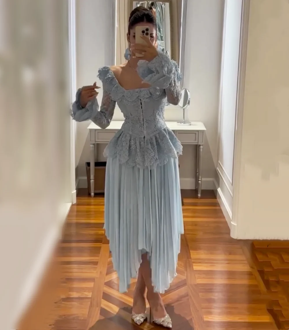 Maßgeschneidertes Elegantes Formelles Abendkleid Spitze Schulterfreies A-Linien Midikleid Anmutiges Partykleid Hohe Qualität Image