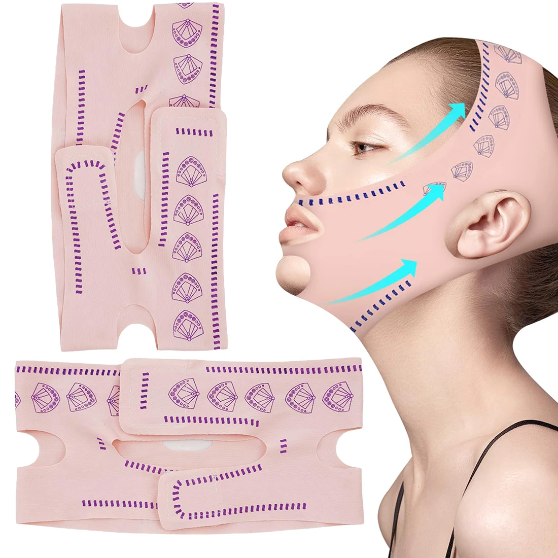 2 Packungen V-Line Face Lifting Straps – Verbesserter Mask Shaper für Jawline, V-förmiger Schlankheits-Gesichtsgurt, wiederverwendbarer Face Chin Lift Strap Image