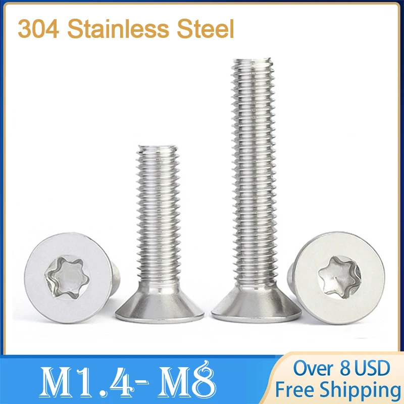 Sechslappen-Torx-Flachsenkkopfschraube aus Edelstahl 304, M1,4, M1,6, M2, M2,5, M3, M4, M5, M6, M8, GB2673 Image