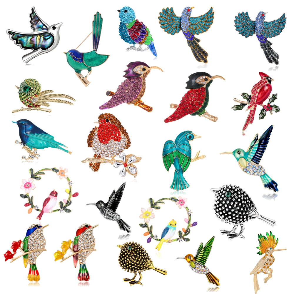 Niedliche Tierimitation Vogel Brosche Glänzende Kristall Metall Spatz Taube Pin Männer und Frauen tägliche Party Pins Schmuck Geschenke Image