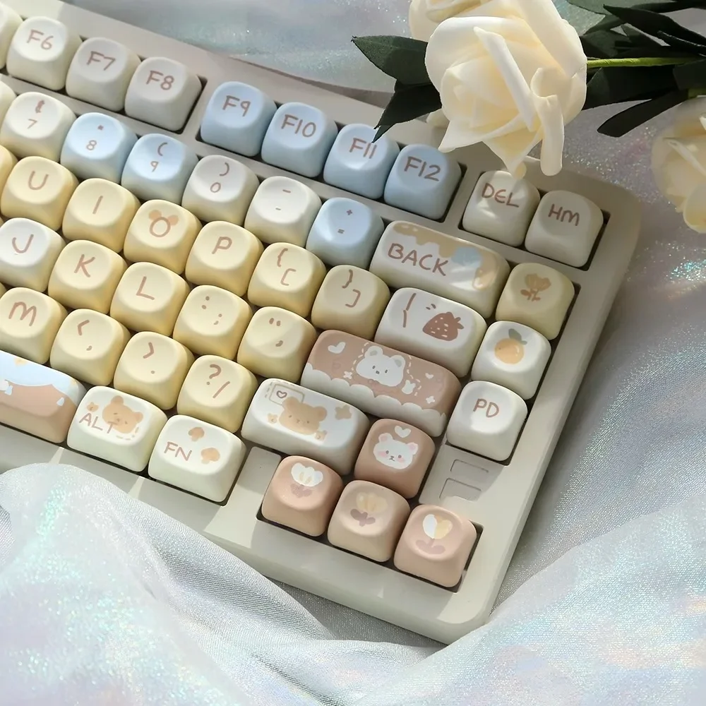 Cremegelber Bär, niedliche Tastenkappen für mechanische Tastaturen, MOA-Profil, PBT-Tastenkappen, DIY-Gaming-Tastatur-Zubehör, 60, 70, 80, 90, 100 Image