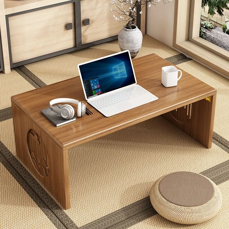 Klappbarer Couchtisch aus reinem Bambus im japanischen Stil, echtes Holz, Tatami, niedrige sitzende Bodenmatte, kleiner Teetisch, Fenster-Sitztisch Image