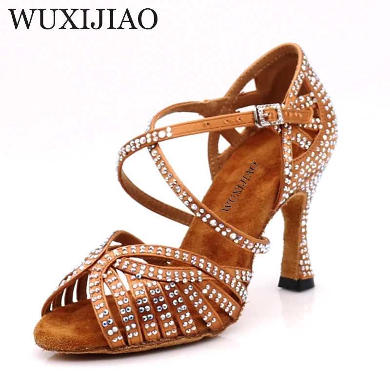 WUXIJIAO Dance Jazz Schuhe Latin Dance Schuhe Für Frauen Salsa Latin Schuhe Mädchen Ballsaal Latein Schuhe Schwarz Bronze Haut Curban ferse