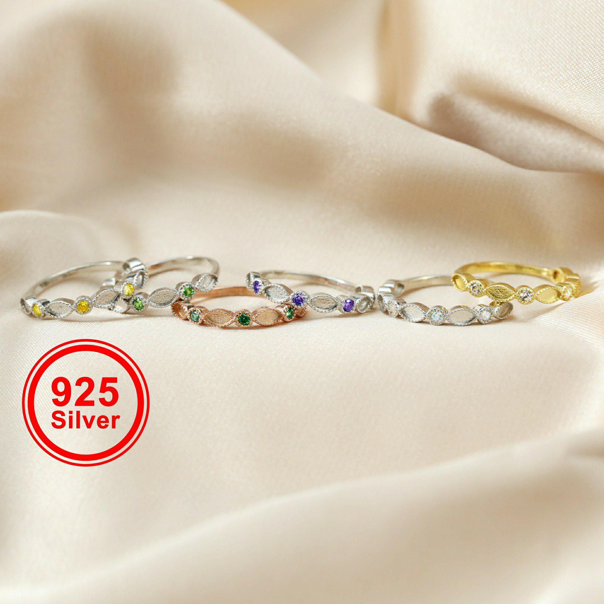 "Anello a mezza fascia con resina \"Latte materno\", incastonatura a marquise in argento sterling 925 massiccio, pietra portafortuna con zirconi cubici a"