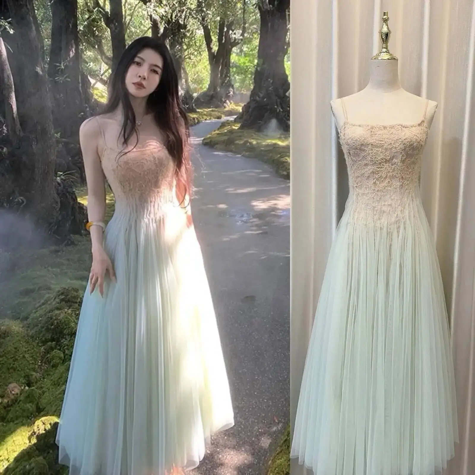 Luxus Prinzessin Gaze Lange Kleider Frauen Sommer Urlaub Sommerkleid Elegante Prom Abend Sling Kleid Party Vestidos Midi Robe Image