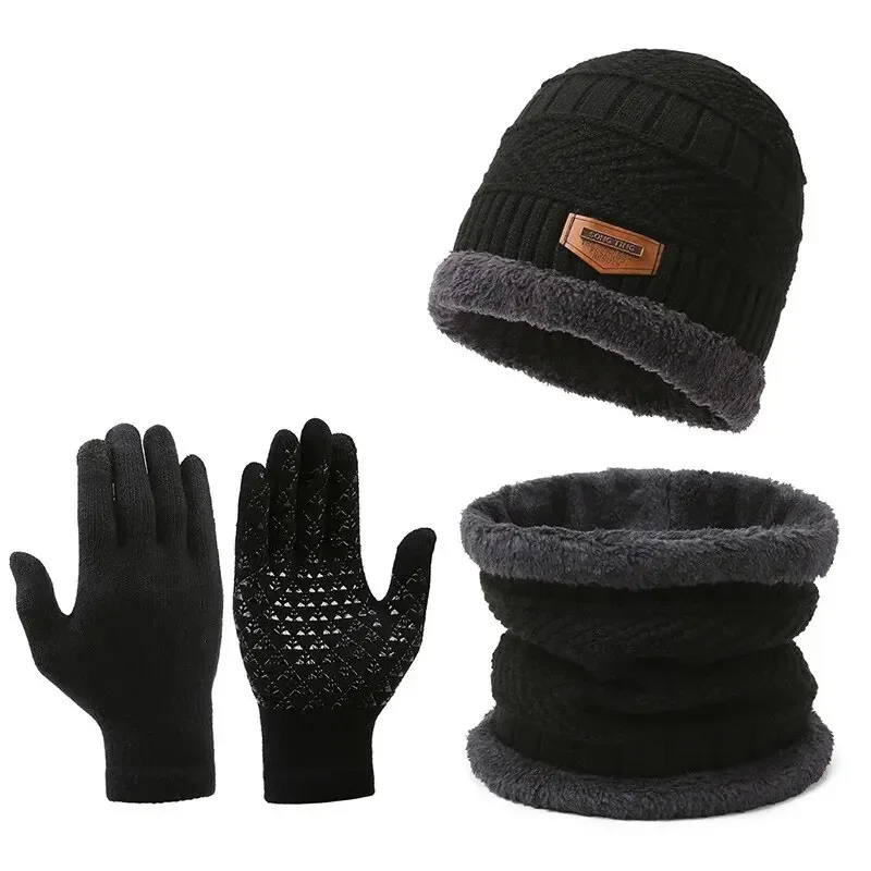 Dreiteiliger Ausschnitt, winddichte Herrenmütze, Outdoor-Winterschal, Handschuhe, eins plus isolierte Strickmütze aus Kaschmir, offizielle Website Image