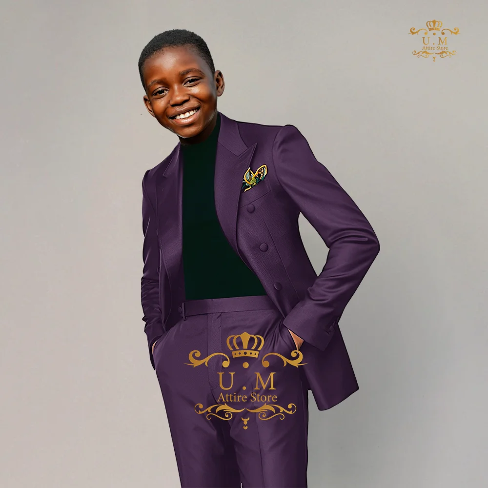 Eleganter Jungen hochzeits anzug 2-teiliges Set Jacken hose Premium lila Peak Revers Blazer Custom Kinder Smoking für Abschluss ball Party Alter 2-16