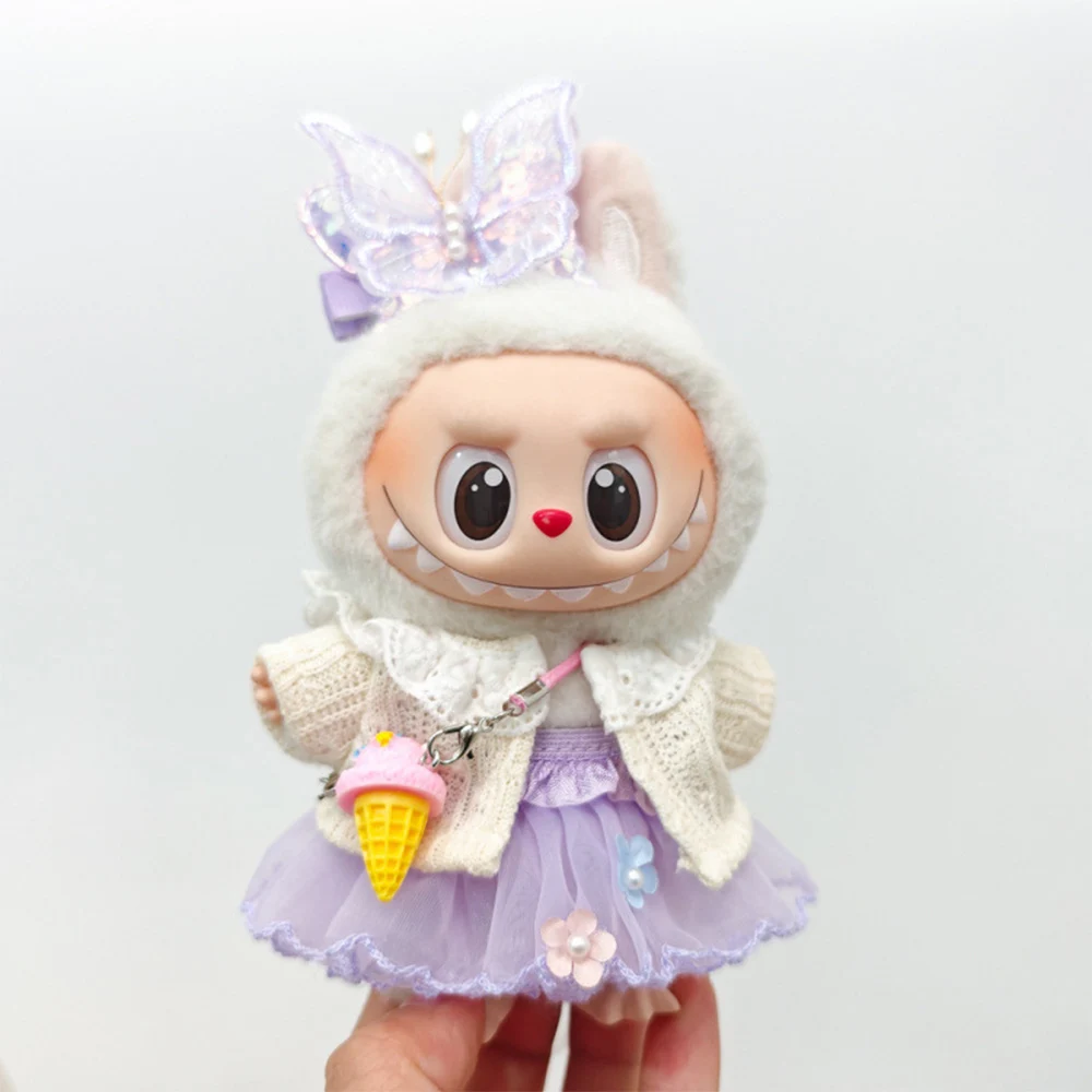Für 15-17 cm Labubu V1 V2 V3 Babykleidung Prinzessin Lila Schmetterling Fee Rock Strickjacke Set Dekoration Zubehör