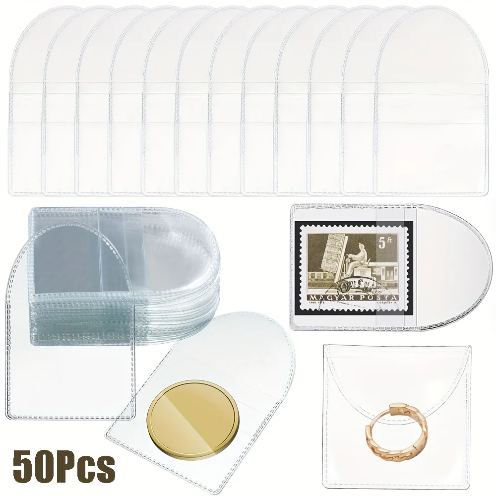 50 Stück Münzhüllen mit einer Tasche, durchsichtiger Kunststoff, Münzhalter, individuelle PVC-Münzschutz, kleine Beutel für Schmuck, kleine Gegenstände