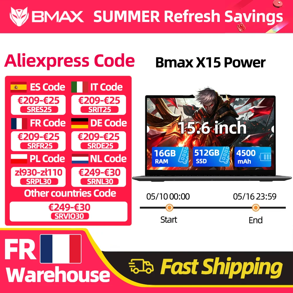 BMAX X15 Power Laptop-Computer 15,6'' IPS 16GB RAM 512GB SSD Intel Core i3-8109U CPU Windows 11 4500mAh Akku Notebook HDMI WLAN USB PC Laptop Ziffernblock-Tastatur Image