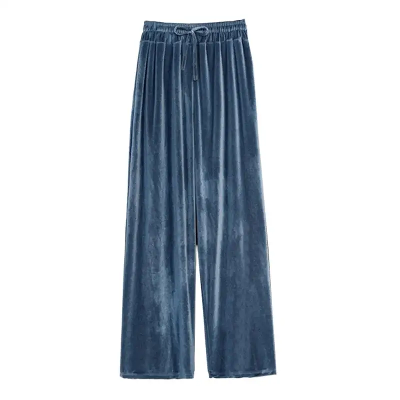Große größe Herbst Frauen Breite Bein Hosen Casual Hohe Elastische Taille Taschen samt hosen Mode elegante Winter velours Hosen