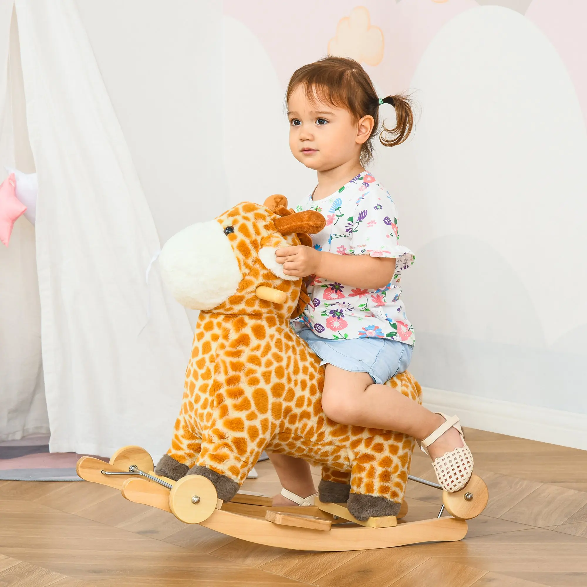 HOMCOM Schaukelpferd 2-IN-1 Schaukeltier Babyschaukel Giraffen-Design
