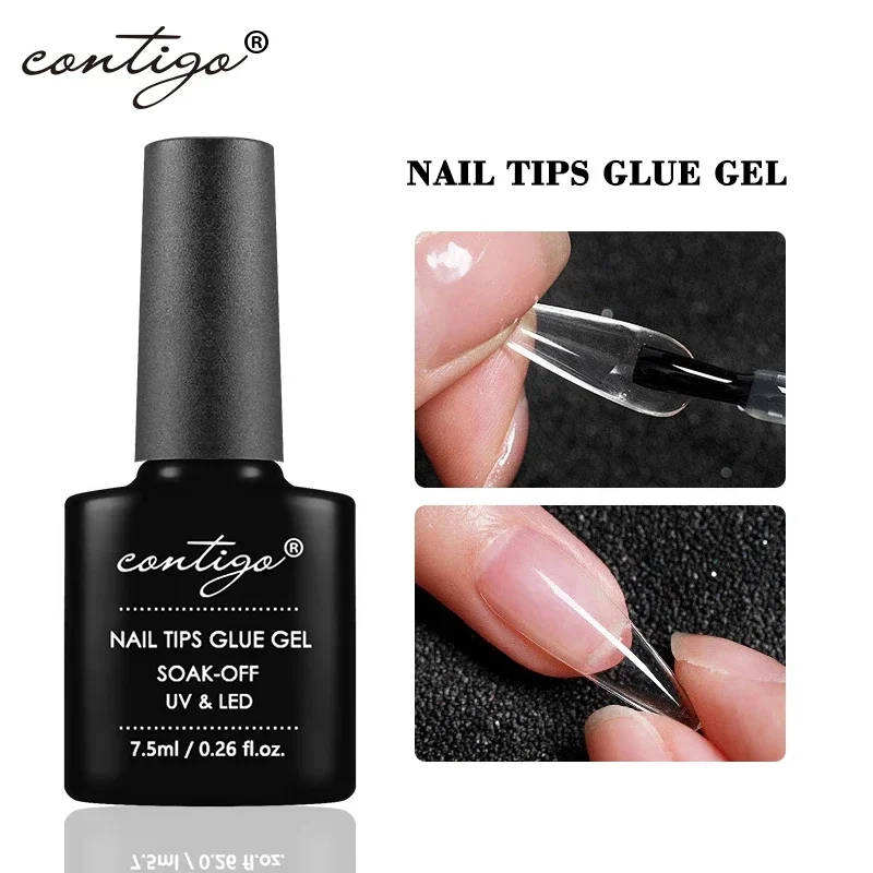 CONTIGO Nagelspitzen-Klebergel, 7,5 ml, UV-Kleber für falsche Nägel, Gelpoliermittel, Maniküre, Hybrid-Gellac, multifunktionaler starker Gel-Nagellack Image