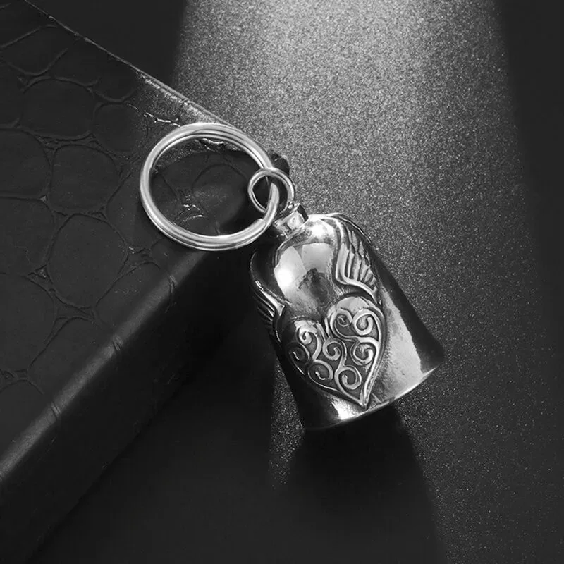 Vintage Silber Farbe Liebe Engel Flügel Glocke Anhänger Glück Schmuck männer Motorrad Zubehör Geschenk