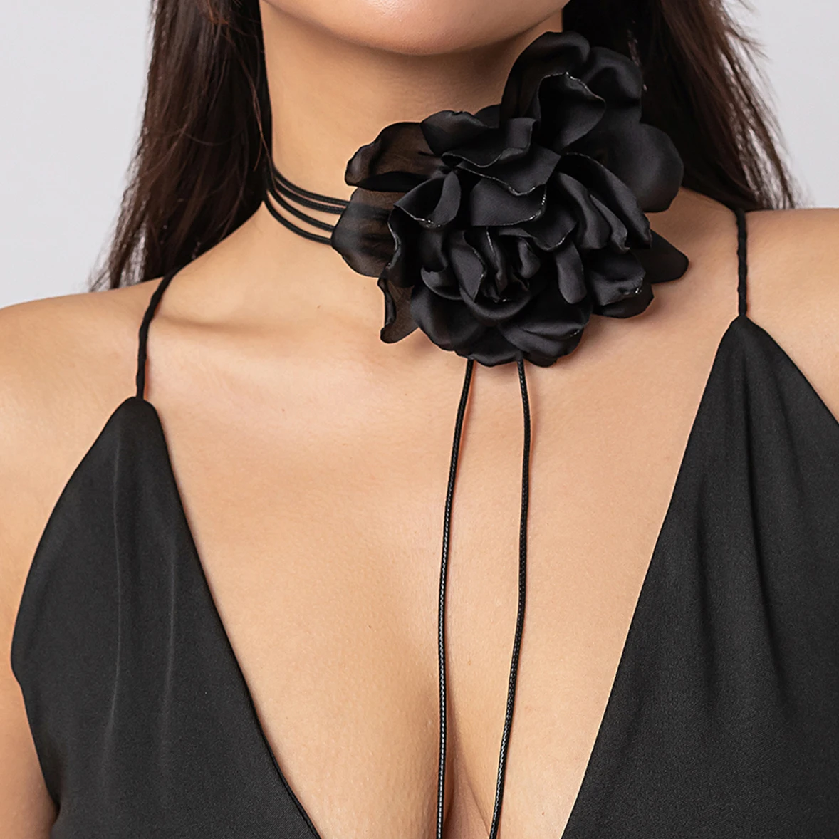 Ingemark Übertriebene elegante große Rose Blume Schlüsselbein Kette Halskette Frauen Kpop verstellbare Schleife Seil Halsband Y2K Zubehör