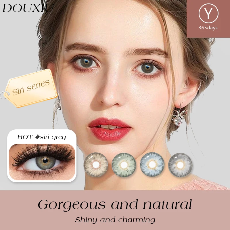 DUOXIU Jährlich 365 Tage weiche Linsen, rosa-blau, modischer Pupillenstil, Myopie, farbige Kontaktlinsen (1 Paar), deckt braune Augen ab