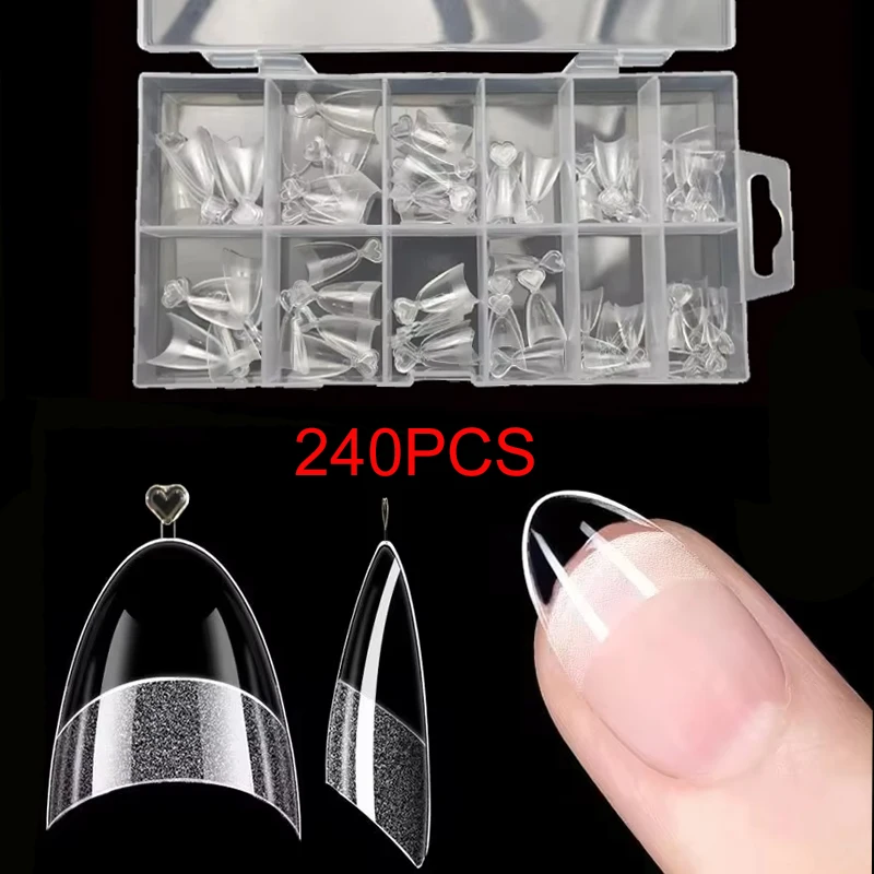 240 halbbedeckte, von Mandeln vorgefehlte Nagelspitzen, halbmatte XS-Nägel zum Aufdrücken, geeignet für kleine Nagelbetten, 12 Größen, verpackt Image