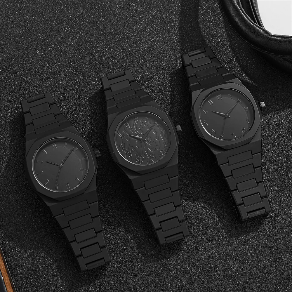 Herrenmode Einfache Schwarze Große Zifferblatt Quarzuhr Casual Polycarbonat Schmetterling Schnalle Männliche Wasserdichte Uhr Armbanduhr
