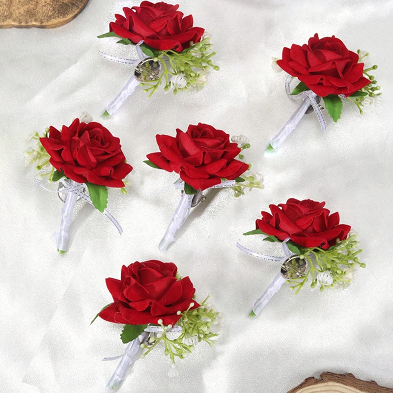 6 teile/satz Rose Corsage Blume Bouton niere für Männer Bräutigam Prom Cocktail Party künstliche Blume Hochzeit Abschluss Ereignis Blume Image