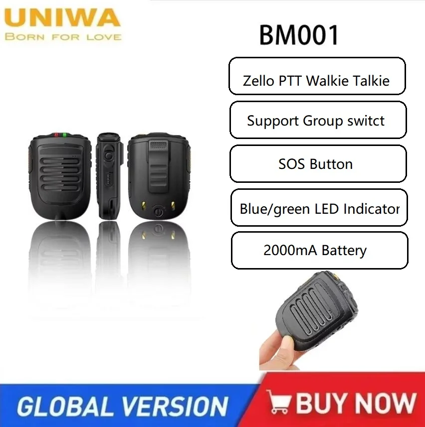 UNIWA BM001 Zello PTT Walkie Talkie Apps Bluetooth Handmikrofon Unterstützung PPT Kopfhörer Handy Gruppe Switct SOS-Taste POC Image