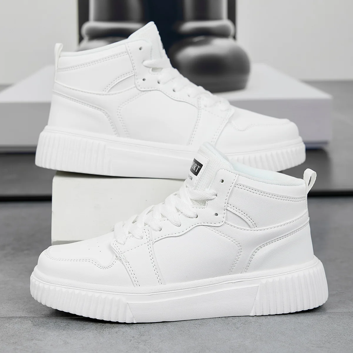 Frühling Sommer Mode Rot High-Top Schuhe Paar Komfortable Pu Leder Casual Turnschuhe Mann Flache Vielseitige Hip-Hop Schuhe für Männer Image