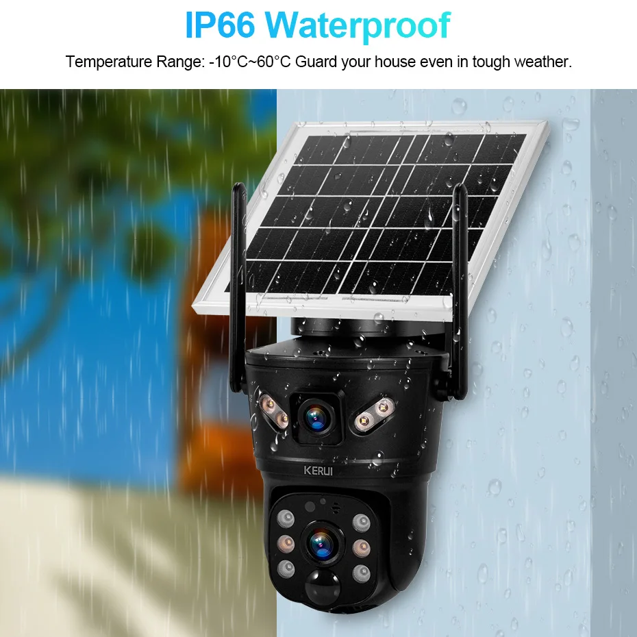 KERUI 6MP WIFI 4G Solar Kamera Dual Objektiv IP Kamera Im Freien Wasserdichte Überwachung CCTV Video Home Security Solar Panel Image