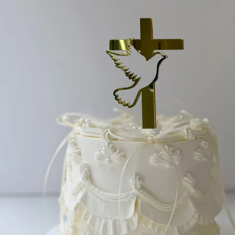 3 Stück Friedenstaube Kreuz Kuchendekoration Plug-in für Kommunion, Baby Taufe, Namenszeremonie, Weihnachten, Ostern und Christ Image