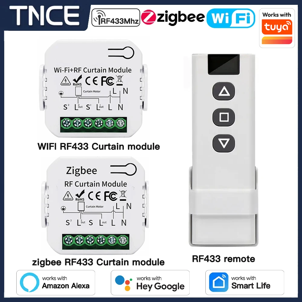 TNCE Tuya Vorhangschaltermodul WiFi ZigBee RF433 MHz, Rollos, Rollladen, Motorunterbrecher, Smart Control Voice Alexa Google Home