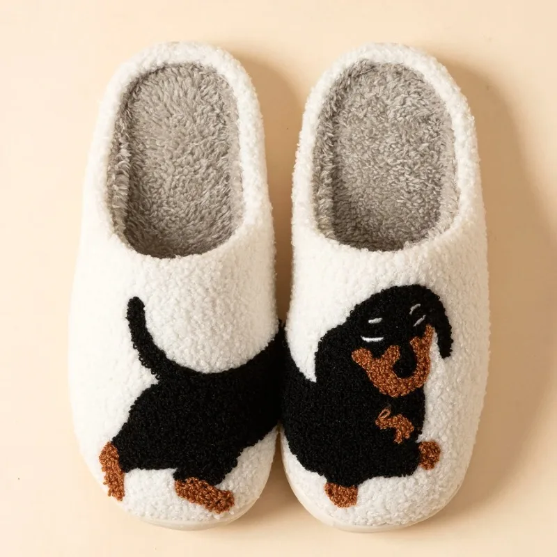Cartoon süße und interessante Dackel Hund Frauen Hausschuhe Indoor warm Komfort leichte Schlafzimmer prägnante Winter Baumwolle Schuhe