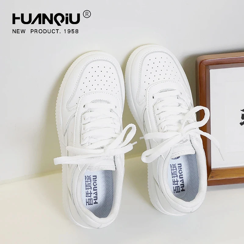 HuanQiu Damen-Skateboardschuhe, atmungsaktive Leder-Freizeit-Sneaker, bequeme Damenschuhe, rutschfeste Outdoor-Damen-Sportschuhe