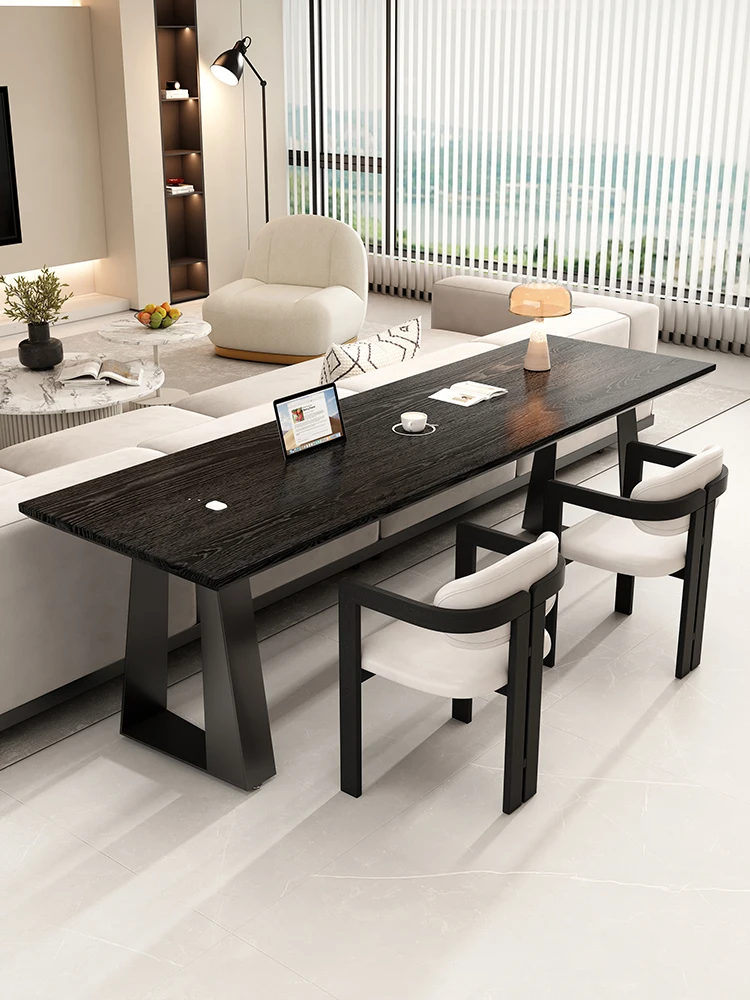 Schwarzer Massivholz-Schreibtisch, Haushalt, Wohnzimmer, italienischer, minimalistischer, horizontaler Flursofa-Rücken-Langtisch