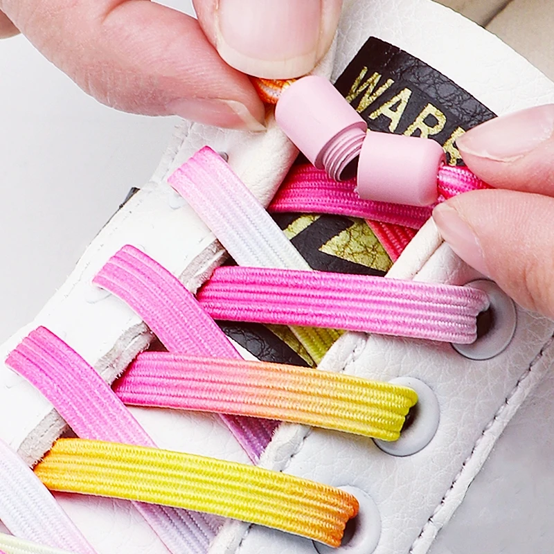 1 Paar bunte Schnürsenkel ohne Krawatten für Kinder und Erwachsene, 0,7 cm, flache Schnürsenkel für Schuhe, elastische Schnürsenkel, Turnschuhe, keine Krawatte, Schnürsenkel Image