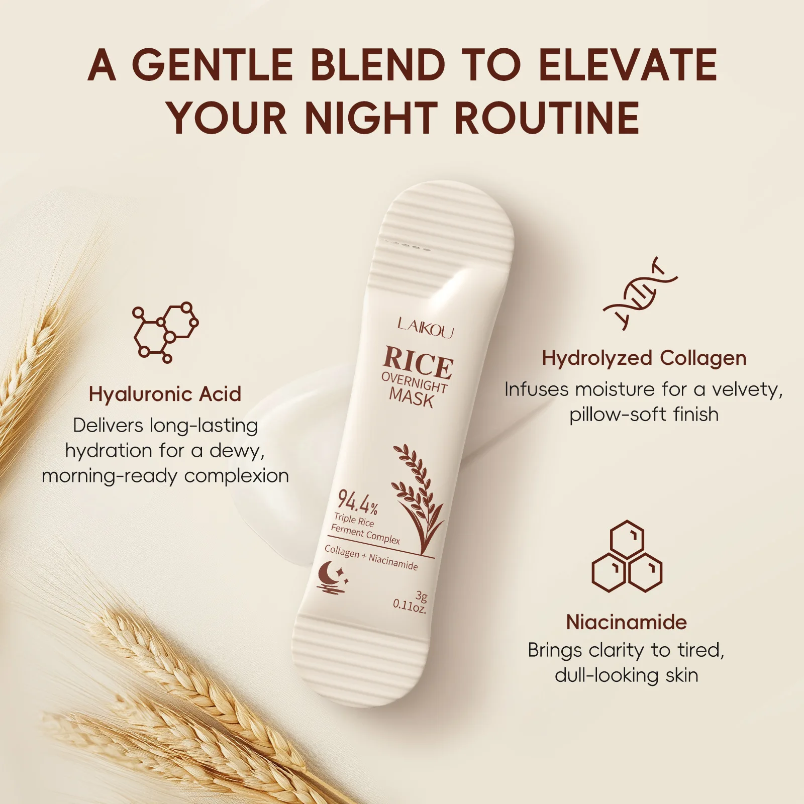 Rice Raw Pulp Whitening Sleep Mask Dark Spots Remover Fade Melanin Reduce Fine Lines Brighten Essence Korean Beauty Skin Care Image